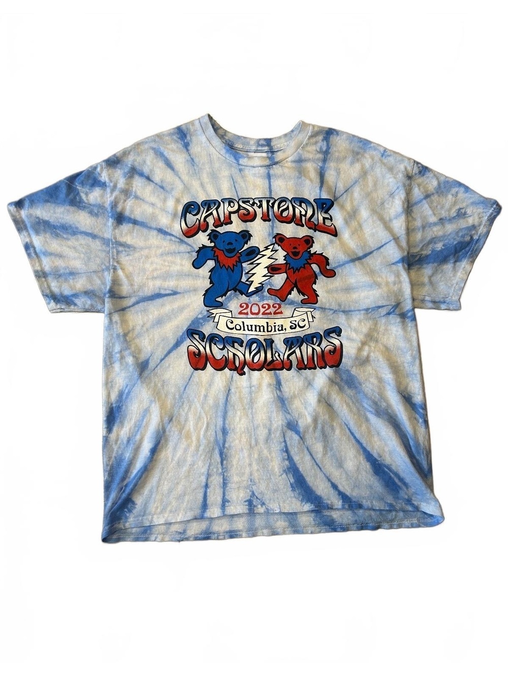 Grateful Dead Bears Tie-Dye Tee Capstone Scholars 2022 Columbia SC Blue White